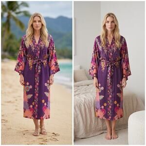 Powder Trailing Wisteria Lux Kimono Gown Viscose One Size